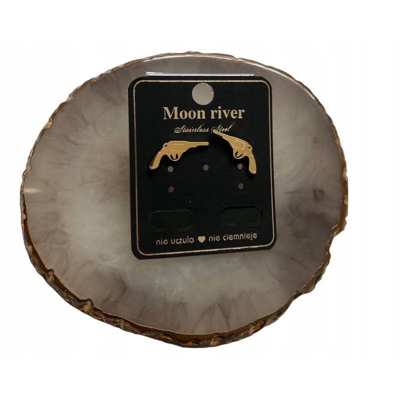 1057 Złote kolczyki PISTOLETY BROŃ PISTOLET stal