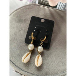 605 Złote kolczyki MUSZELKI PERŁY MUSZLE stal 316L