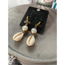 605 Złote kolczyki MUSZELKI PERŁY MUSZLE stal 316L