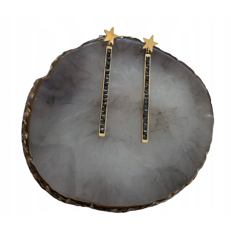 782 Złote kolczyki GWIAZDKI CZARNE Cyrkonie stal