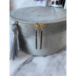 782 Złote kolczyki GWIAZDKI CZARNE Cyrkonie stal