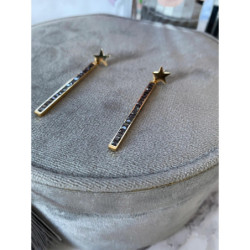 782 Złote kolczyki GWIAZDKI CZARNE Cyrkonie stal