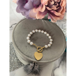768 Złota bransoletka PERŁY SERCE SERDUSZKO STAL