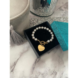 768 Złota bransoletka PERŁY SERCE SERDUSZKO STAL