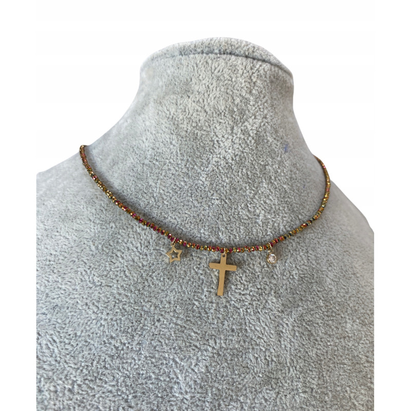 315 Naszyjnik Moon River koraliki KRZYŻ KRZYŻYK