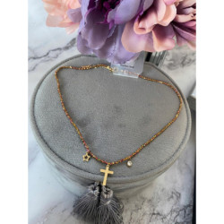 315 Naszyjnik Moon River koraliki KRZYŻ KRZYŻYK