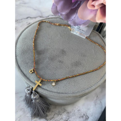 315 Naszyjnik Moon River koraliki KRZYŻ KRZYŻYK