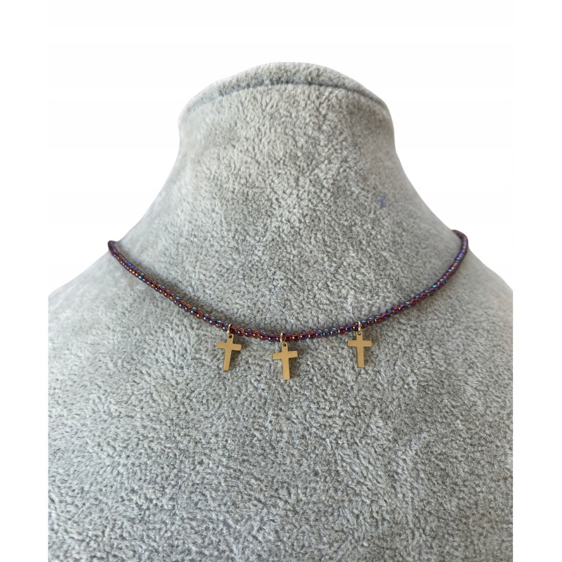 781 Naszyjnik Moon River koraliki KRZYŻ KRZYŻYK