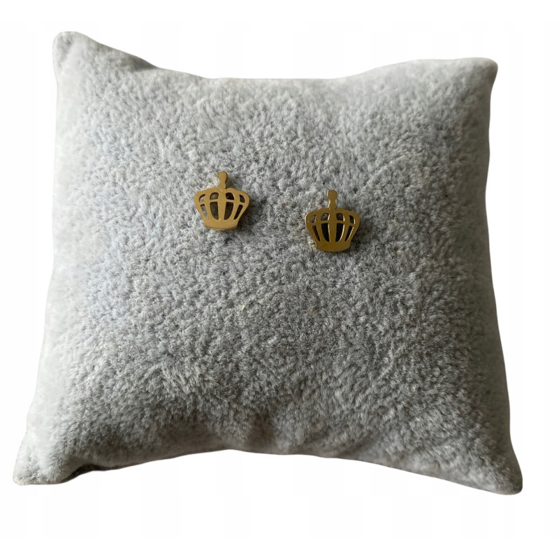 Złote kolczyki wkrętki KORONA DIADEM stal 316