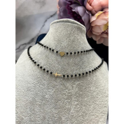 348 Naszyjnik różaniec KORALIKI KRZYŻ SERCE STAL