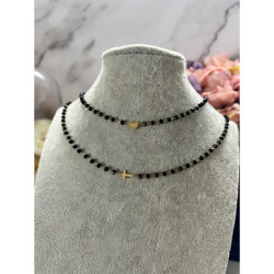 348 Naszyjnik różaniec KORALIKI KRZYŻ SERCE STAL