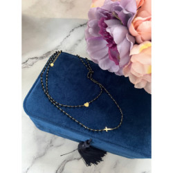 348 Naszyjnik różaniec KORALIKI KRZYŻ SERCE STAL