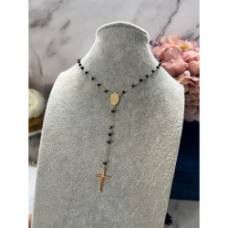 423 Naszyjnik różaniec KORALIKI KRZYŻ MEDALIK STAL