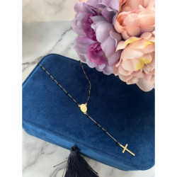 423 Naszyjnik różaniec KORALIKI KRZYŻ MEDALIK STAL