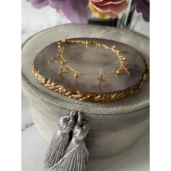 732 Złota bransoletka KRZYŻ KRZYŻE KULKI STAL 316L