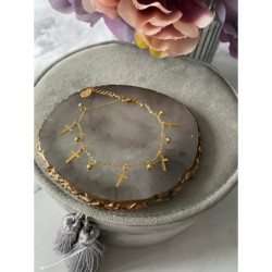 732 Złota bransoletka KRZYŻ KRZYŻE KULKI STAL 316L