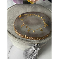 732 Złota bransoletka KRZYŻ KRZYŻE KULKI STAL 316L