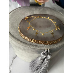 732 Złota bransoletka KRZYŻ KRZYŻE KULKI STAL 316L