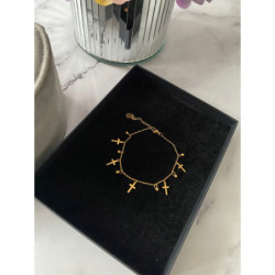 732 Złota bransoletka KRZYŻ KRZYŻE KULKI STAL 316L