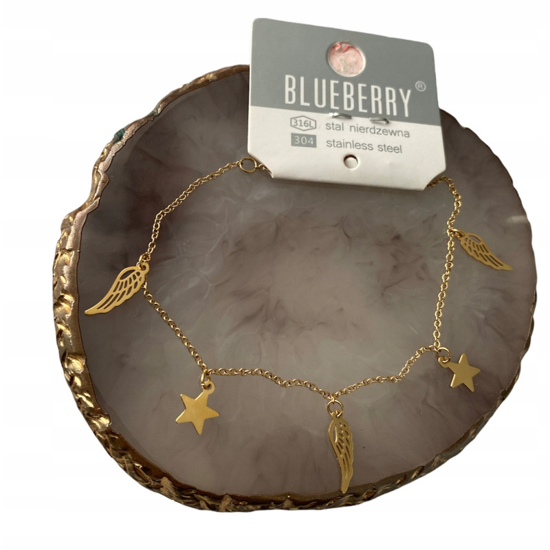 118 Bransoletka BLUEBERRY gwiazdka skrzydła STAL
