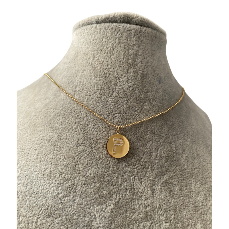 Złoty naszyjnik BLUEBERRY literka P cyrkonie stal