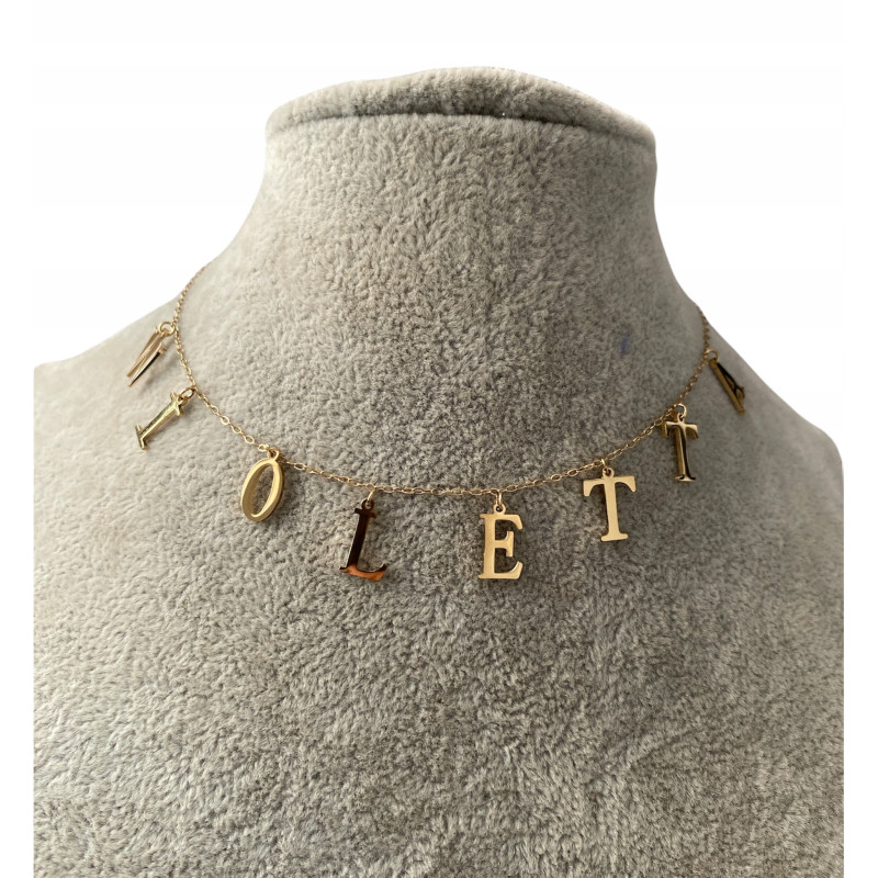 909 Złoty naszyjnik MOON RIVER IMIĘ WIOLETTA stal