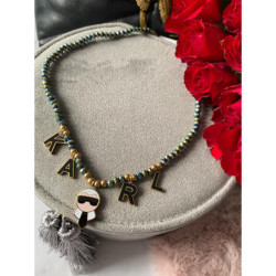 882 NASZYJNIK koraliki opalizujące Kot Stal 316