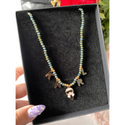 882 NASZYJNIK koraliki opalizujące Kot Stal 316