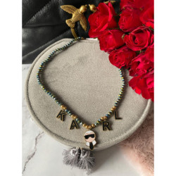 882 NASZYJNIK koraliki opalizujące Kot Stal 316