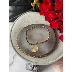 1157 Bransoletka koraliki Holo tęczowe Kot Stal 3