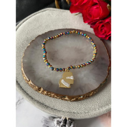 1157 Bransoletka koraliki Holo tęczowe Kot Stal 3