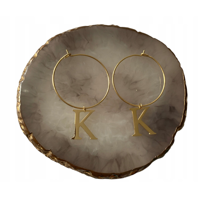 1302 Kolczyki koła LITERKI LITERY K stal 316L