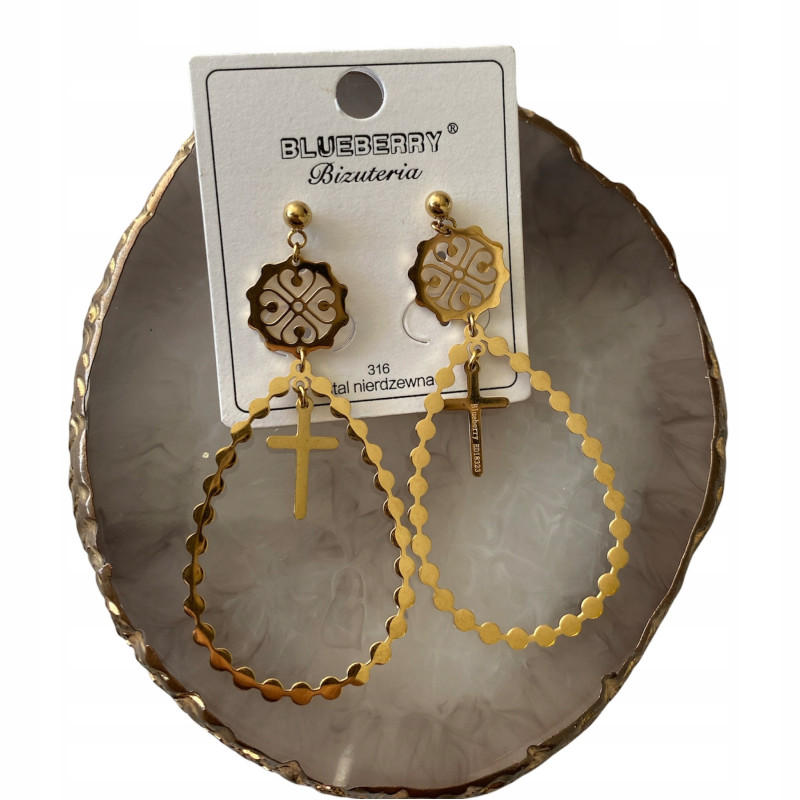 1261 Kolczyki BLUEBERRY KRZYŻYKI KRZYŻE stal 316L