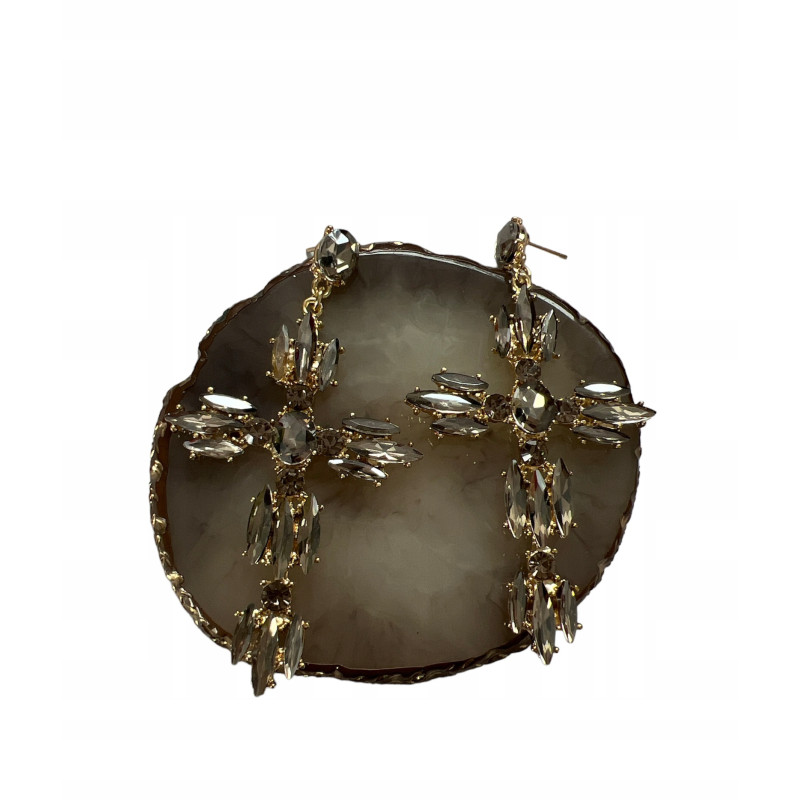 364 Złote kolczyki wiszące KAMIENIE KRZYŻE KRZYŻ