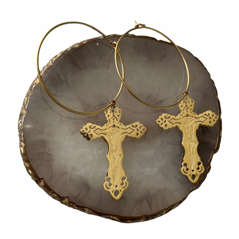 1259 Kolczyki koła KRZYŻYKI KRZYŻE stal 316