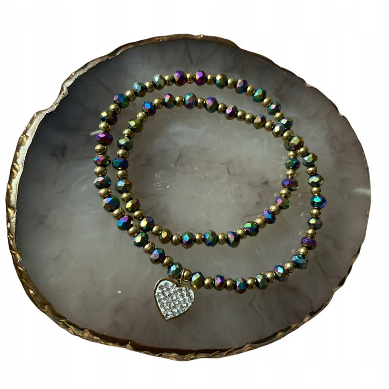 335 Bransoletka różaniec holo SERCE CYRKONIE stal