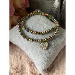 335 Bransoletka różaniec holo SERCE CYRKONIE stal