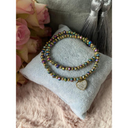 335 Bransoletka różaniec holo SERCE CYRKONIE stal