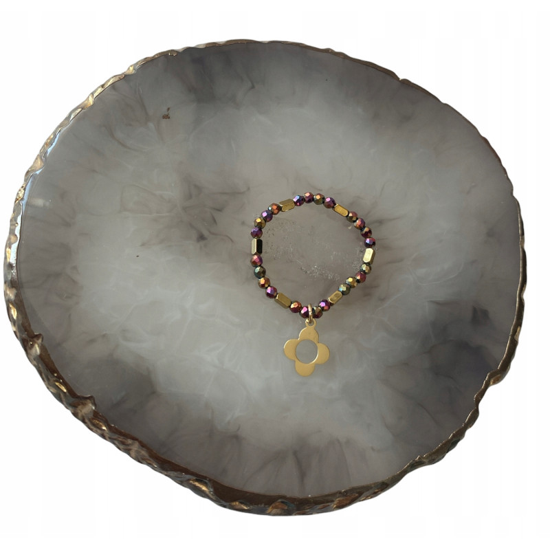 645 Pierścionek na gumce koraliki KWIATEK STAL 316