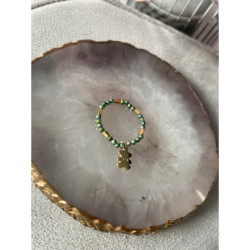 893 Pierścionek na gumce zielome koraliki STAL 316