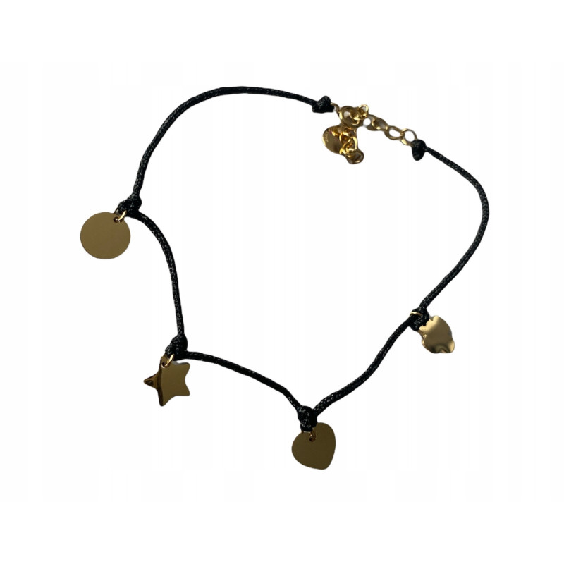 139 Bransoletka na sznurku GWIAZDKA SERCE STAL