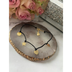 139 Bransoletka na sznurku GWIAZDKA SERCE STAL