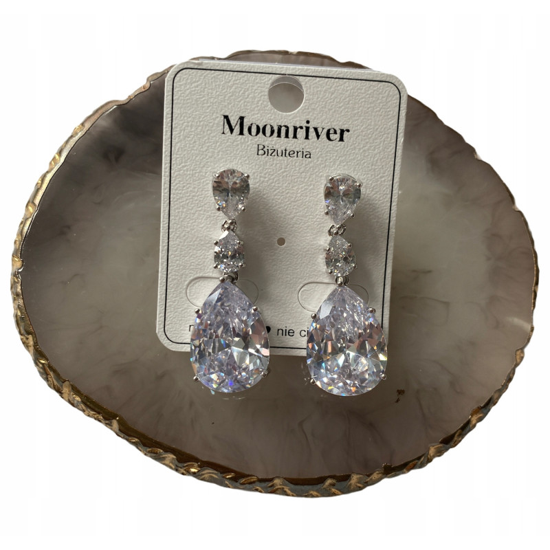 427 Kolczyki wieczorowe ślub cyrkonie stal 316L