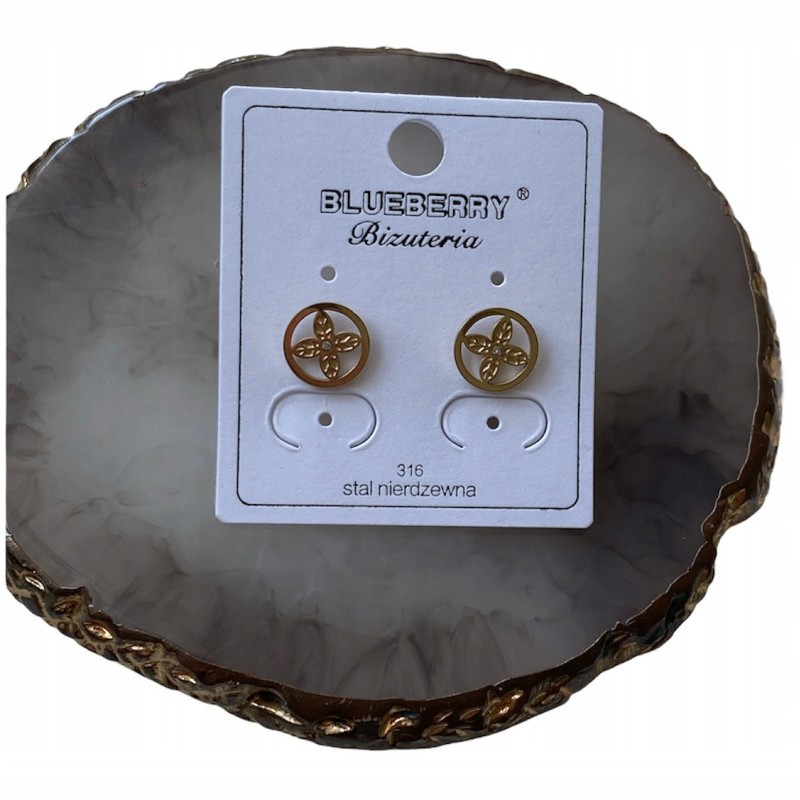 292 Kolczyki Blueberry cyrkonie Koniczynka stal