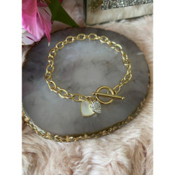 602 Bransoletka SERCE SERDUSZKO masa perłowa stal