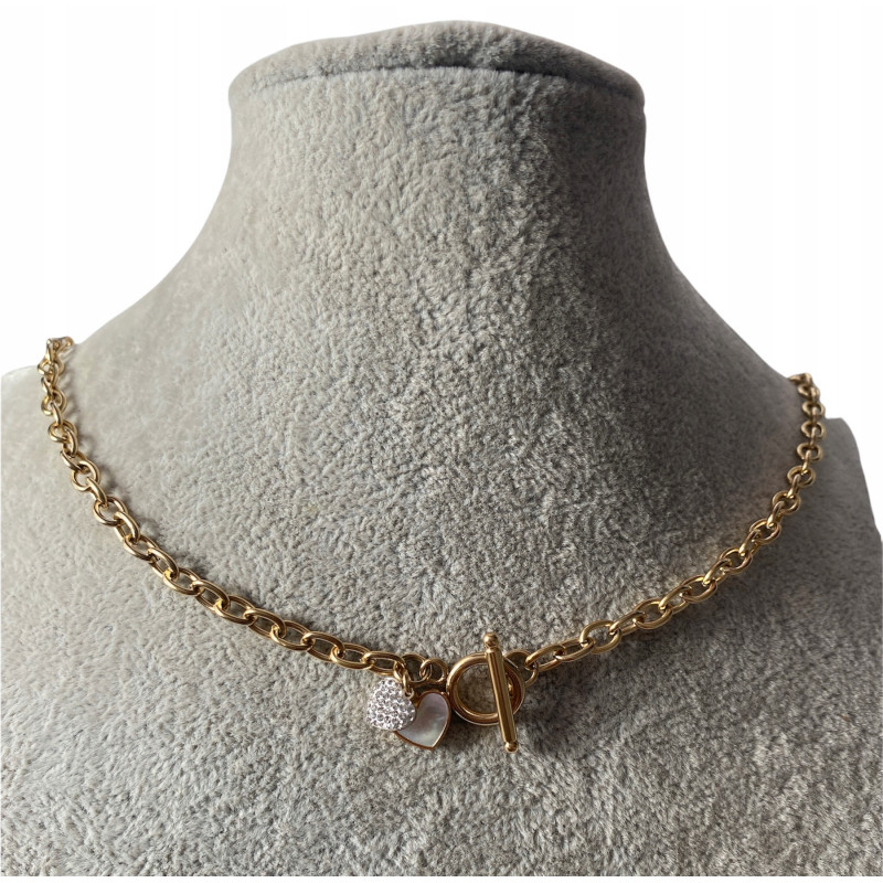 409 Celebrytka łańcuszek Serce masa perłowa stal