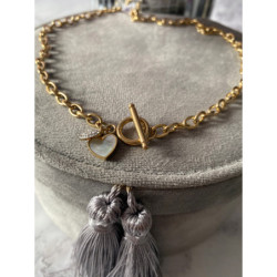 409 Celebrytka łańcuszek Serce masa perłowa stal