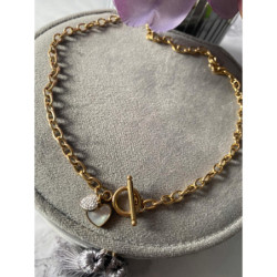 409 Celebrytka łańcuszek Serce masa perłowa stal