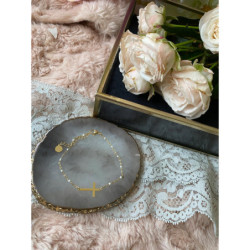 531 Bransoletka koraliki Krzyż Krzyżyk stal 316