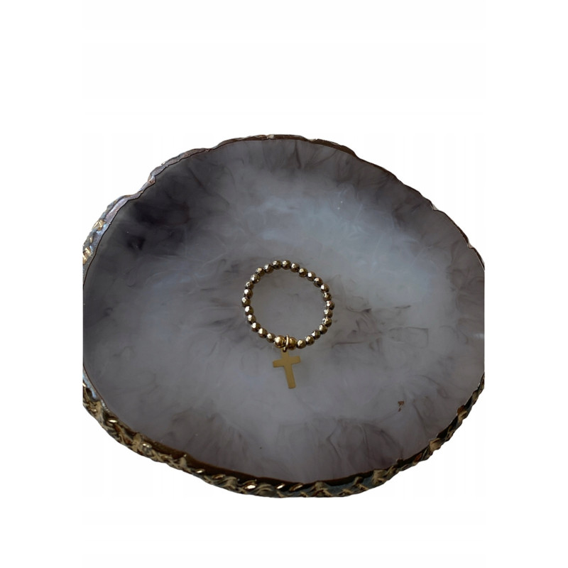 336 Pierścionek na gumce Krzyż Krzyżyk stal